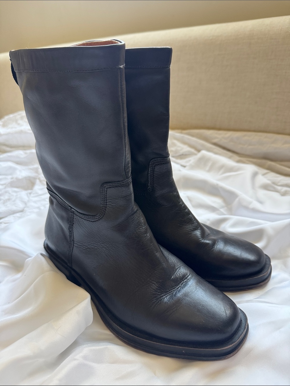 Franco Sarto Black Leather Mid-Calf Boots - Picture 2 of 9